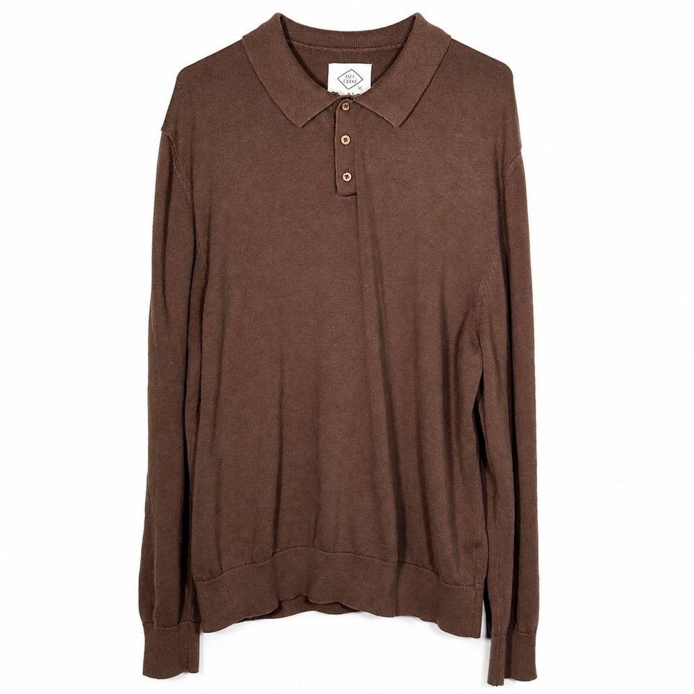 Alex Crane Feather Polo Sweater XL Coffee Organic Cotton Long Sleeve Preppy